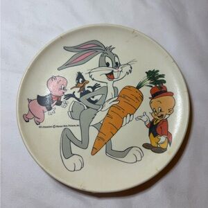 Vintage Cartoon Character Plate with Carrot Design